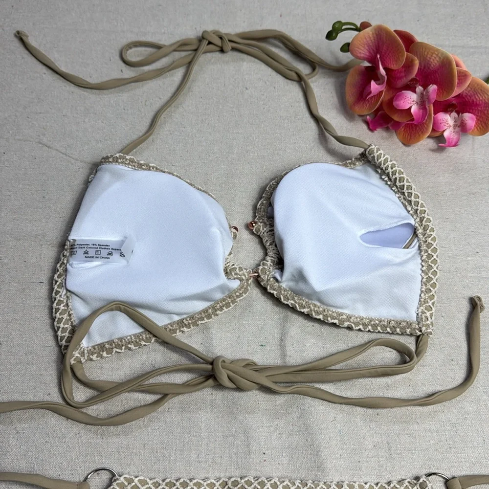 Vintage Tie Side, Brazilian Style Elegant Cream Bikini Set